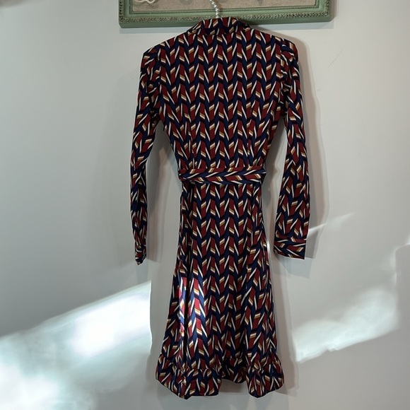 Lace & mesh/ModCloth long sleeve faux wrap mini dress retro geometric print mini - Picture 9 of 13